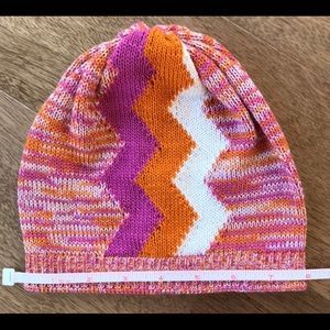 Missoni brand knit hat, pink/orange/white